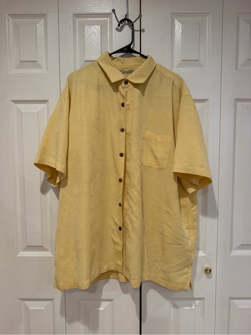 Caribbean Short-Sleeve Button-Down Shirt in Pale Yellow